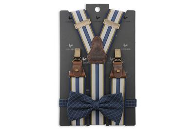 Bretels En Vlinderdas Combipack | Blauw / Geel / Lichtgrijs | Traditionele Bretels Voor Heren | Peaky Blinders