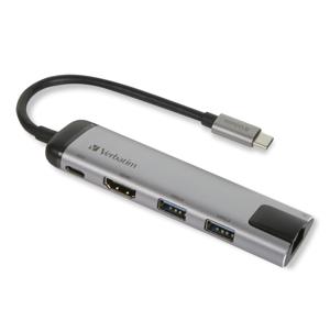 Verbatim USB 3.2 Gen 1 multiport hub, USB-C > 2x USB-A + USB-C + HDMI + RJ-45 usb-hub PD, opladen tot 100 watt