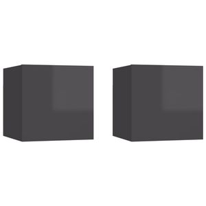 The Living Store Televisiekastenset - Hifi-kast - Hoogglans grijs - 30.5 x 30 x 30 cm - Deur links/rechts - Materiaal-