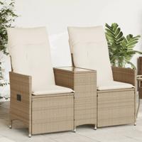 Tuinbank 2-zits verstelbaar met tafel poly rattan beige - thumbnail