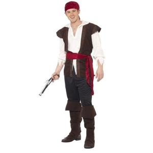 Piraten verkleedkleding - 5-dlg - zwart/rood - heren - piratenpak - Carnavalskleding piraat