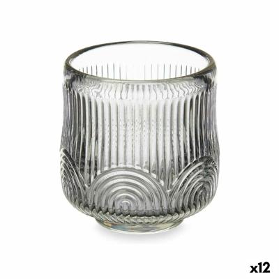 Kaarshouder Strepen Grijs Kristal 7,5 x 7,8 x 7,5 cm (12 Stuks)