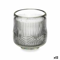 Kaarshouder Strepen Grijs Kristal 7,5 x 7,8 x 7,5 cm (12 Stuks)