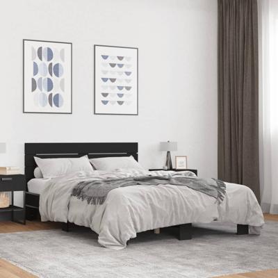 Bedframe bewerkt hout metaal zwart 135x190 cm