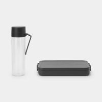 Brabantia Make & Take breakset 2-delig, kunststof (waterfles met zeef, lunchbox plat) - Dark Grey - thumbnail