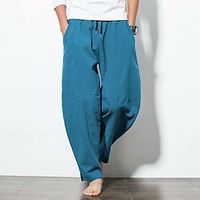 Voor heren Linnen broek Broek Zomerbroek Knickerbockers (dames) Strandbroeken Zak Trekkoord Elastische taille Effen Lichtgewicht Enkellengte Yoga Dagelijks Modieus Casual Ruim Passend Meerblauw Zwart Lightinthebox