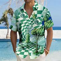 Patroon Hawaii Casual Voor heren Overhemd met knopen Strand hemd Korte Mouw Dagelijks Vakantie Zomer Lente Strijkijzer Overhemden met kraag Dichtknopen Zak Dun Groen Polyester Lightinthebox