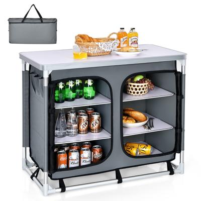 Buiten Kampeer Kooktafel met Opbergruimte Draagbare Aluminium Keuken Kooktoestel met Rits voor Feesten Picknicken BBQ Tafel Grijs