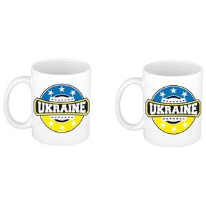 Ukraine / Oekraine vlag embleem mok / beker - 2x - wit - 300 ml