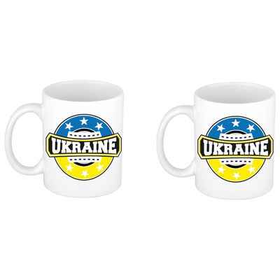 Ukraine / Oekraine vlag embleem mok / beker - 2x - wit - 300 ml Ukraine / Oekraine vlag embleem mok / beker - 2x - wit - 300 ml