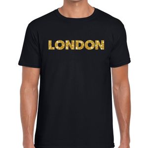 London goud glitter tekst t-shirt zwart heren