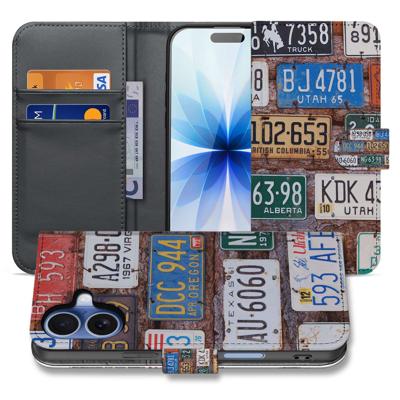 Book Case iPhone 17 Kentekenplaten Collage Kunstleer Matte Finish Met 3 Pasjes