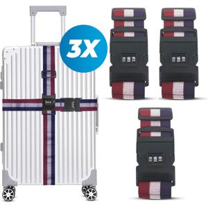 Kofferriem met cijferslot en kofferlabel - 3 stuks - Verstelbaar - Bagageriem - 200 Centimeter - Extra Beveiliging - Reizen - Nederland - Rood/Wit/Blauw