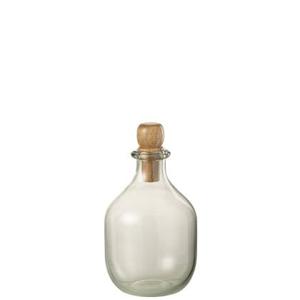 J-Line decoratie fles Ovaal Kurk - glas|hout - transparant