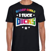 Bellatio Decorations Gay Pride T-shirt voor heren - sorry girls i suck dicks - zwart - regenboog 2XL  -