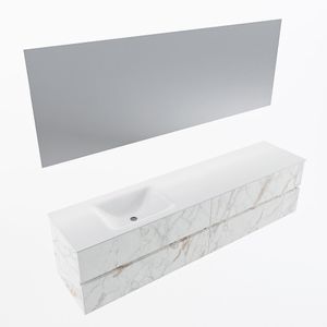 MONDIAZ VICA 200cm badmeubel onderkast Carrara 4 lades. Wastafel CLOUD links zonder kraangat, kleur Talc met spiegel LED.