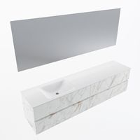 MONDIAZ VICA 200cm badmeubel onderkast Carrara 4 lades. Wastafel CLOUD links zonder kraangat, kleur Talc met spiegel LED.