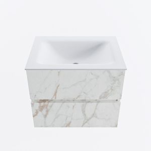 MONDIAZ VICA 60cm badmeubel onderkast Carrara 2 lades. Wastafel CLOUD midden zonder kraangat, kleur Talc.