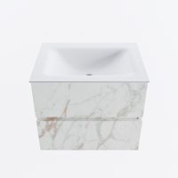 MONDIAZ VICA 60cm badmeubel onderkast Carrara 2 lades. Wastafel CLOUD midden zonder kraangat, kleur Talc. - thumbnail