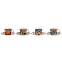 Set van Kopje met Schotel Home ESPRIT Geel Rood Porselein 12,5 x 12,5 x 1,5 cm (4 Stuks)