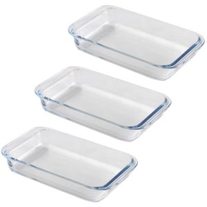 Chef Traiteur Ovenschaal van borosilicaat glas - 3x - rechthoek - 1 Liter - 26 x 15 x 5 cm