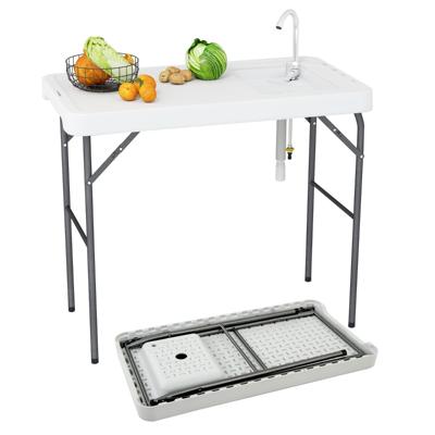 Opklapbare Visreinigingstafel Filetietafel met Gootsteen Waterkraan Afvoerslang Campingtafel Draagbaar voor Tuin Terras Vissen