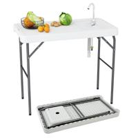 Opklapbare Visreinigingstafel Filetietafel met Gootsteen Waterkraan Afvoerslang Campingtafel Draagbaar voor Tuin Terras Vissen