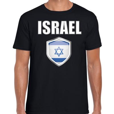 Israel vlag thema landen t-shirt - zwart - voor heren - Supporters kleding - korte mouwen