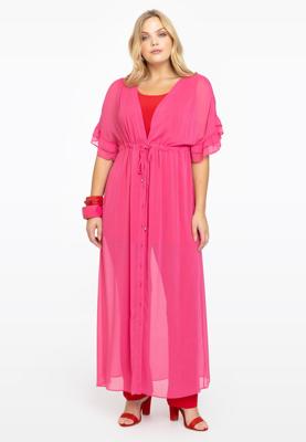 Yoek Cardi-jurk met ruches | Roze | Maat 58/60