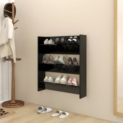VidaXL Wandschoenenkast 80x18x90 cm bewerkt hout zwart