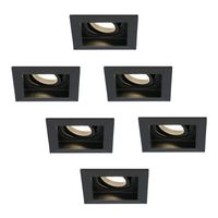 6x Durham dimbare LED inbouwspots - Kantelbaar - Vierkant - Verzonken - Zwart - 5W - GU10 - Plafondspots - 2700K warm licht - IP20 - thumbnail