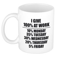 I give 100 percent at work kado mok / beker wit en zwart - afscheidscadeau collega - thumbnail