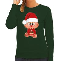 Foute Kersttrui/sweater voor dames - all I want - taart - groen - kerst poes - cadeau