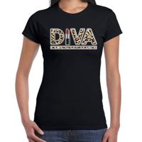 Diva lipstick fun - tekst t-shirt - voor dames - zwart - panter print - foute party