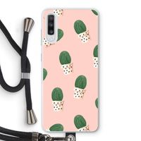 Cactusprint roze: Samsung Galaxy A70 Transparant Hoesje met koord