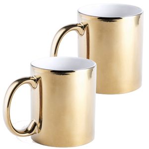 2x Gouden bekers/mokken metallic 350 ml