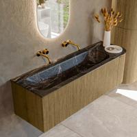 Badmeubel Mondiaz Kurve-Dlux | 145 cm cm | Meubelkleur Dusk | Wastafelkleur Lava | Solid surface | Wasbak links zijde spoelbak | Zonder kraangat(en)