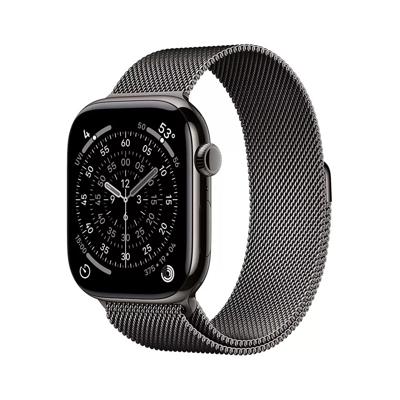 Apple Watch Series 11 GPS + Cellular 46mm Slate Titanium Case met Slate Milanese Loop - M/L Smartwatch Grijs