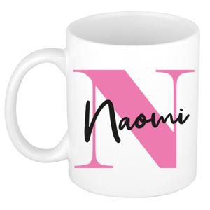 Naam mok Naomi - roze - wit - keramiek - 300 ml - verjaardag/cadeau beker