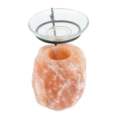 Zoutsteen Waxinelichthouder Oranje Aroma Diffuser met Standaard (1750 gram ) 12 x 10 cm