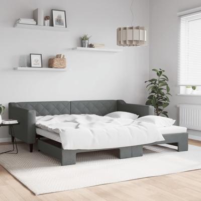 Slaapbank met onderschuifbed 100x200 cm stof donkergrijs