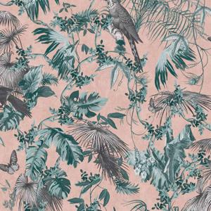 DUTCH WALLCOVERINGS DUTCH WALLCOVERINGS Behang bladeren en vogels groen en roze