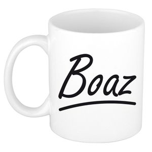 Naam cadeau mok / beker Boaz met sierlijke letters 300 ml   -