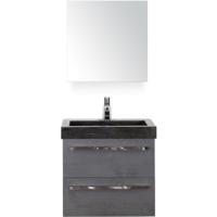 Seville Badmeubelset 60 cm - Beton Antraciet - Wastafel Hardsteen Wit Lucca met Spiegelkast
