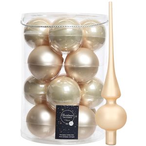 Decoris kerstballen 16x stuks 8 cm incl. piek mat champagne - glas