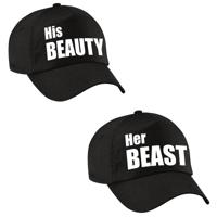 Her Beast en His beauty baseballcaps - zwart met witte tekst - volwassenen - bruiloft