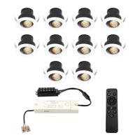 Set van 10 Medina LED Mini Inbouwspots met Trafo - 12 Volt 3 Watt 150 lumen - Dimbaar - Kantelbaar - Verzonken - Plat 35mm (Lage inbouwdiepte) - 2700K - IP44 waterdicht - Wit