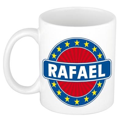 Rafael voornaam koffiemok - beker - wit/blauw - 300 ml - Cadeau - Heren - Collega - Vaderdag Rafael voornaam koffiemok - beker - wit/blauw - 300 ml - Cadeau - Heren - Collega - Vaderdag