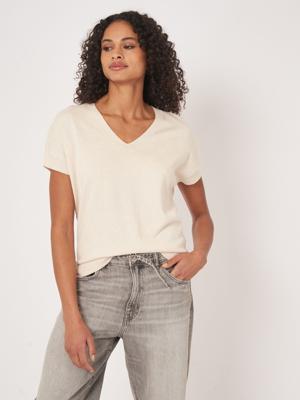 Mouwloze fijn geribde trui van cashmere en katoen