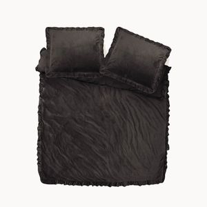 Dekbedovertrek Velvet Ruffles - Tweepersoons (200x200 cm) - Zwart Polyester-katoen - Dessin: Effen - Dreamhouse - Dekbed-Discounter.nl